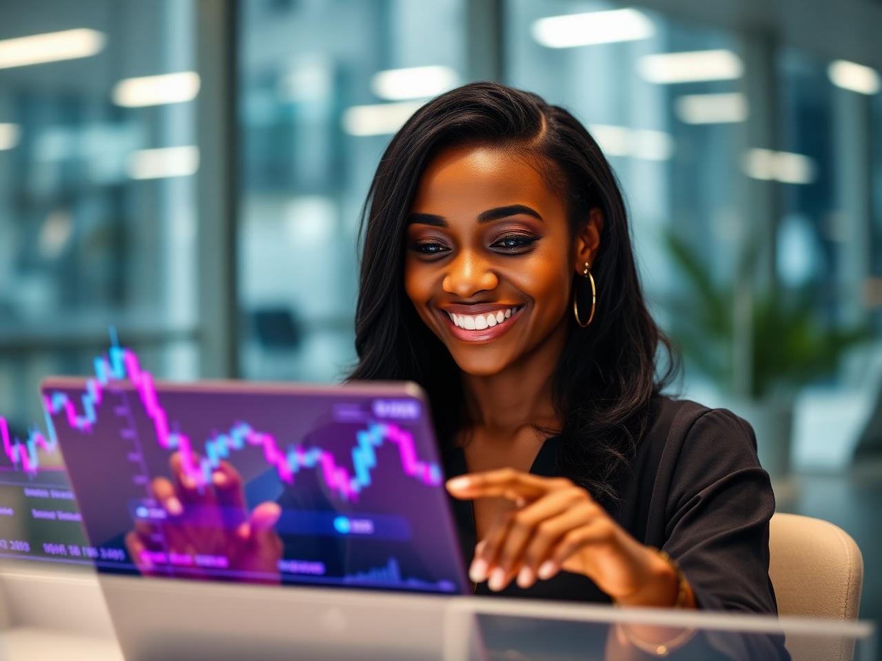 Young investor reviewing live forex robot profits on a holographic dashboard